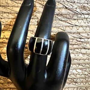 Sterling Silver Black onyx Ring Stripes Solid Back